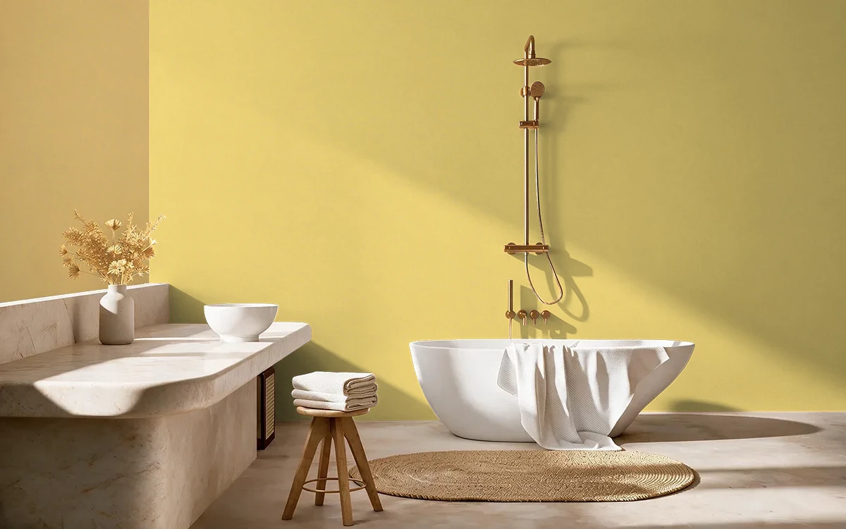 Nippon Paint's GLORY YELLOW color on different wall surfaces.