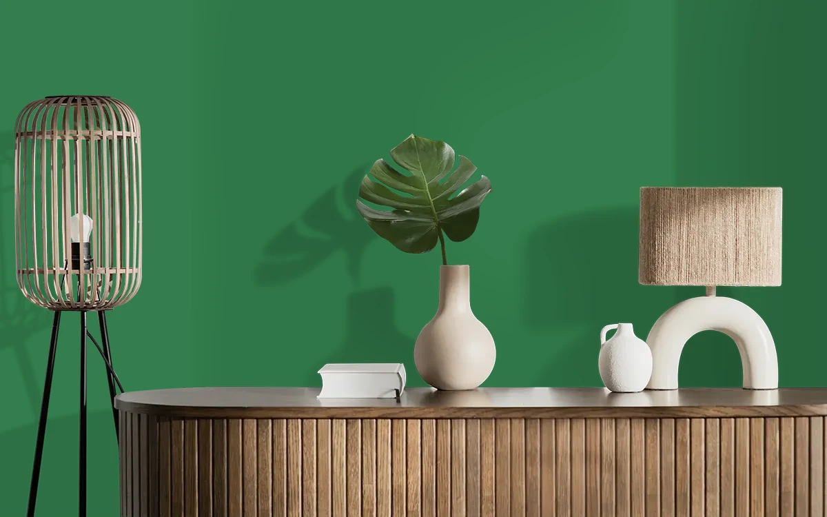 Nippon Paint's GOING GREEN color on different wall surfaces.