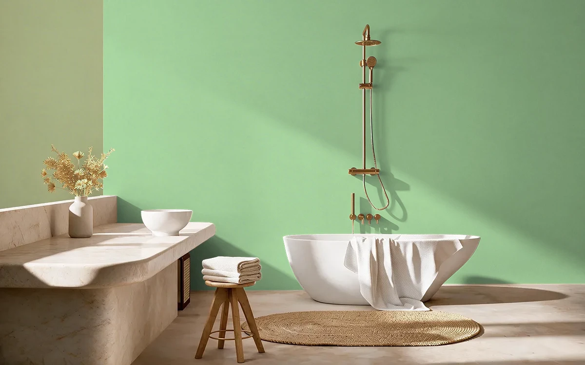 Nippon Paint's GOING THE DISTANCE color on different wall surfaces.