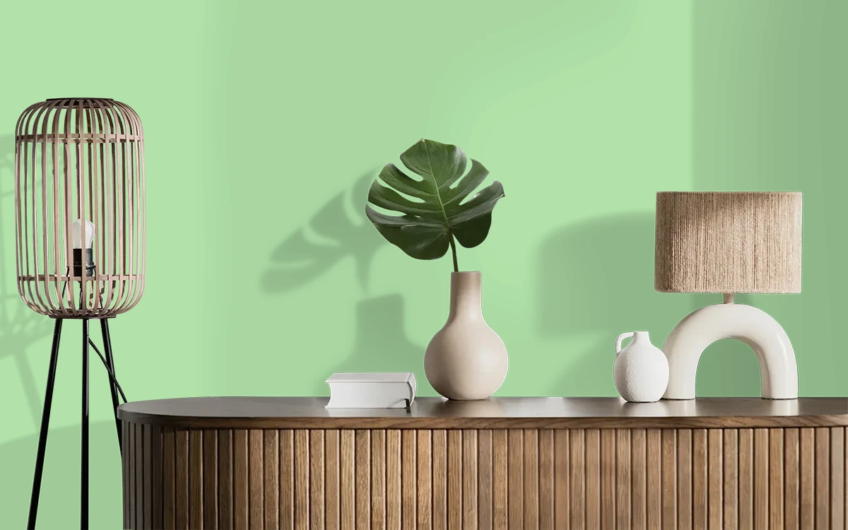 Nippon Paint's GOING THE DISTANCE color on different wall surfaces.