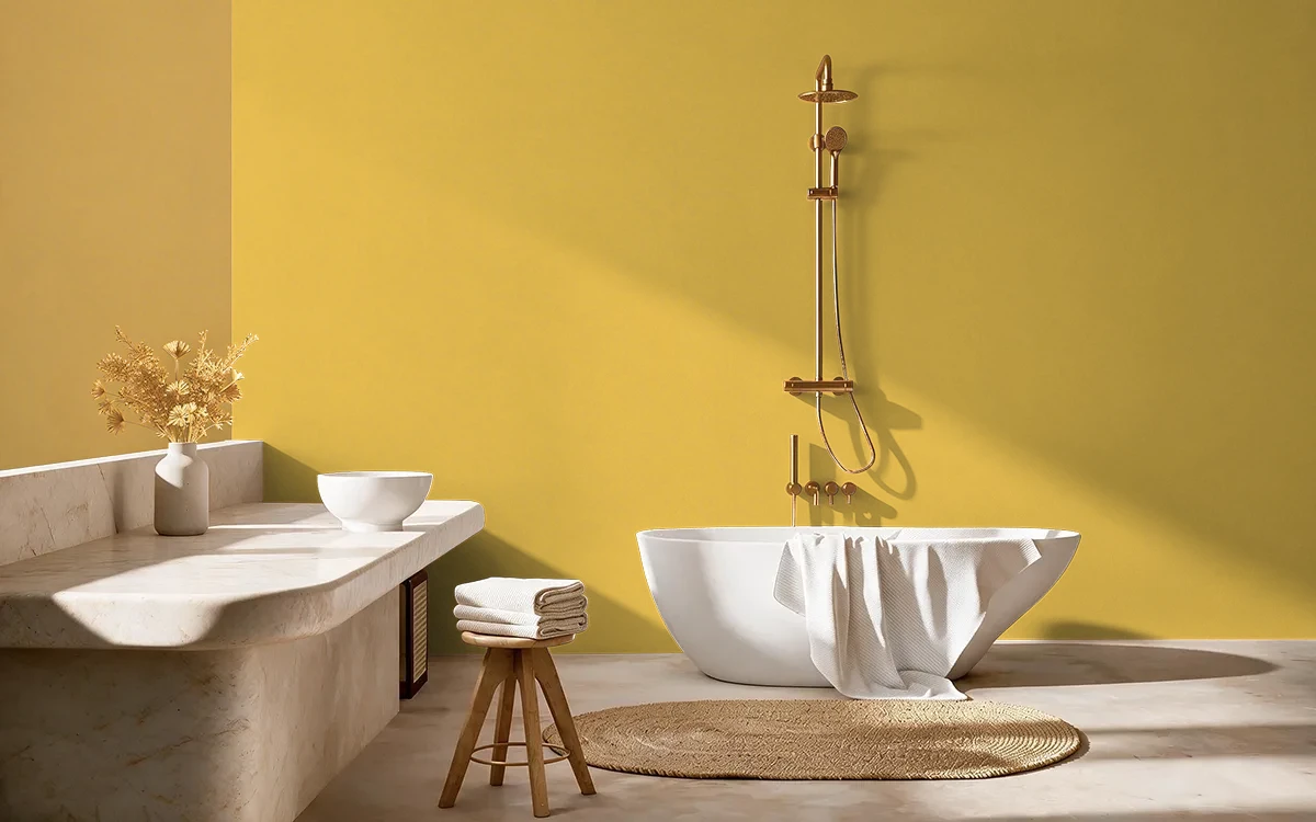 Nippon Paint's GOLDEN CHANCE color on different wall surfaces.