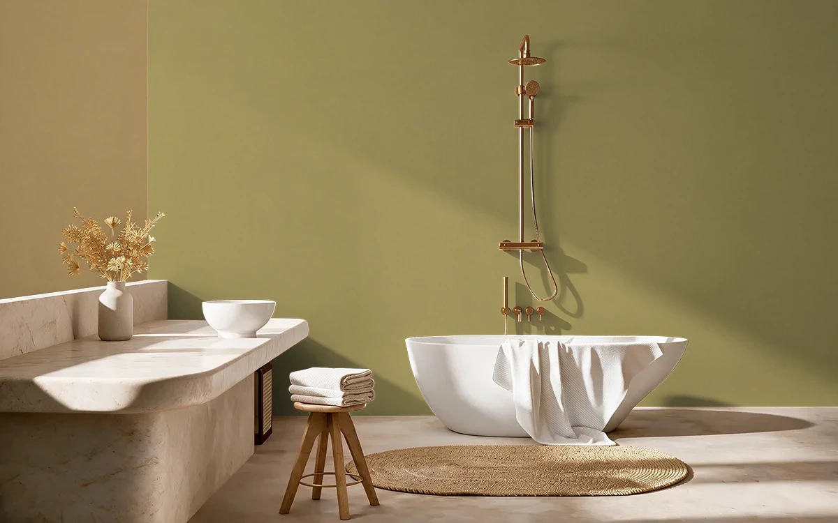 Nippon Paint's GOLDEN SAGE color on different wall surfaces.