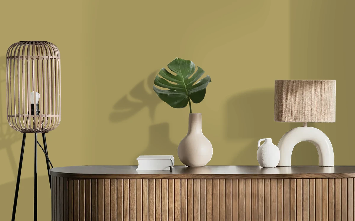 Nippon Paint's GOLDEN SAGE color on different wall surfaces.