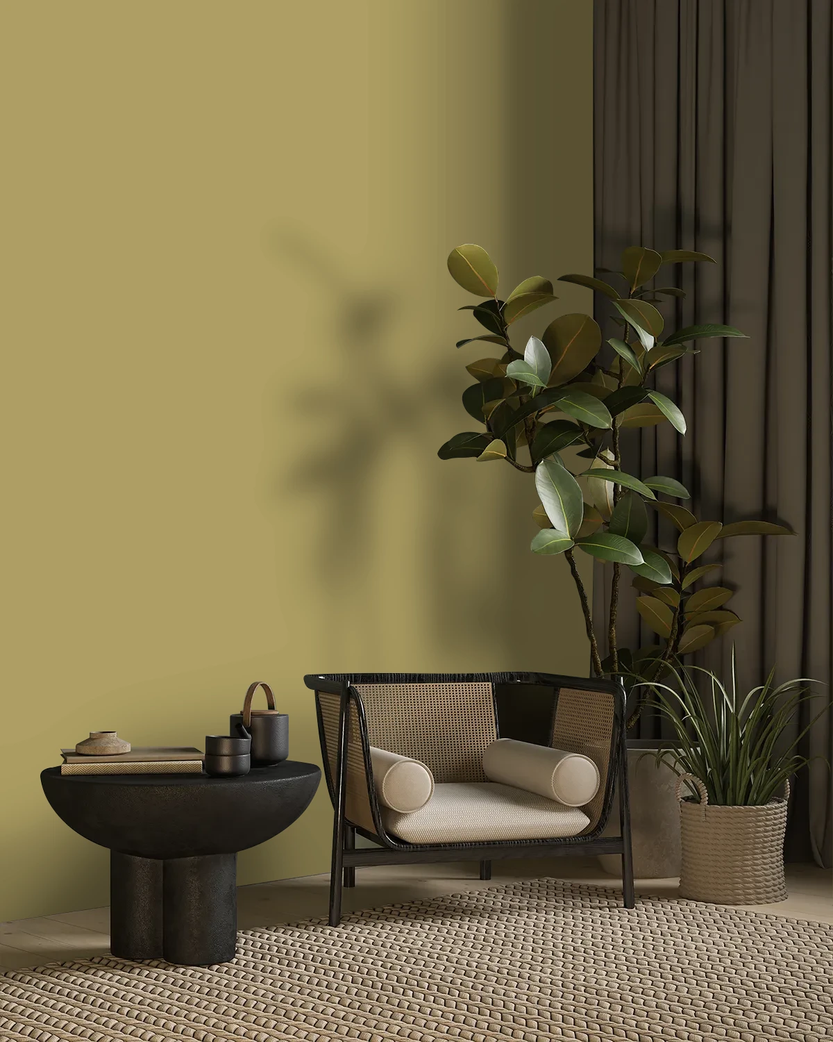 Nippon Paint's GOLDEN SAGE color on a beautifully decorated wall.