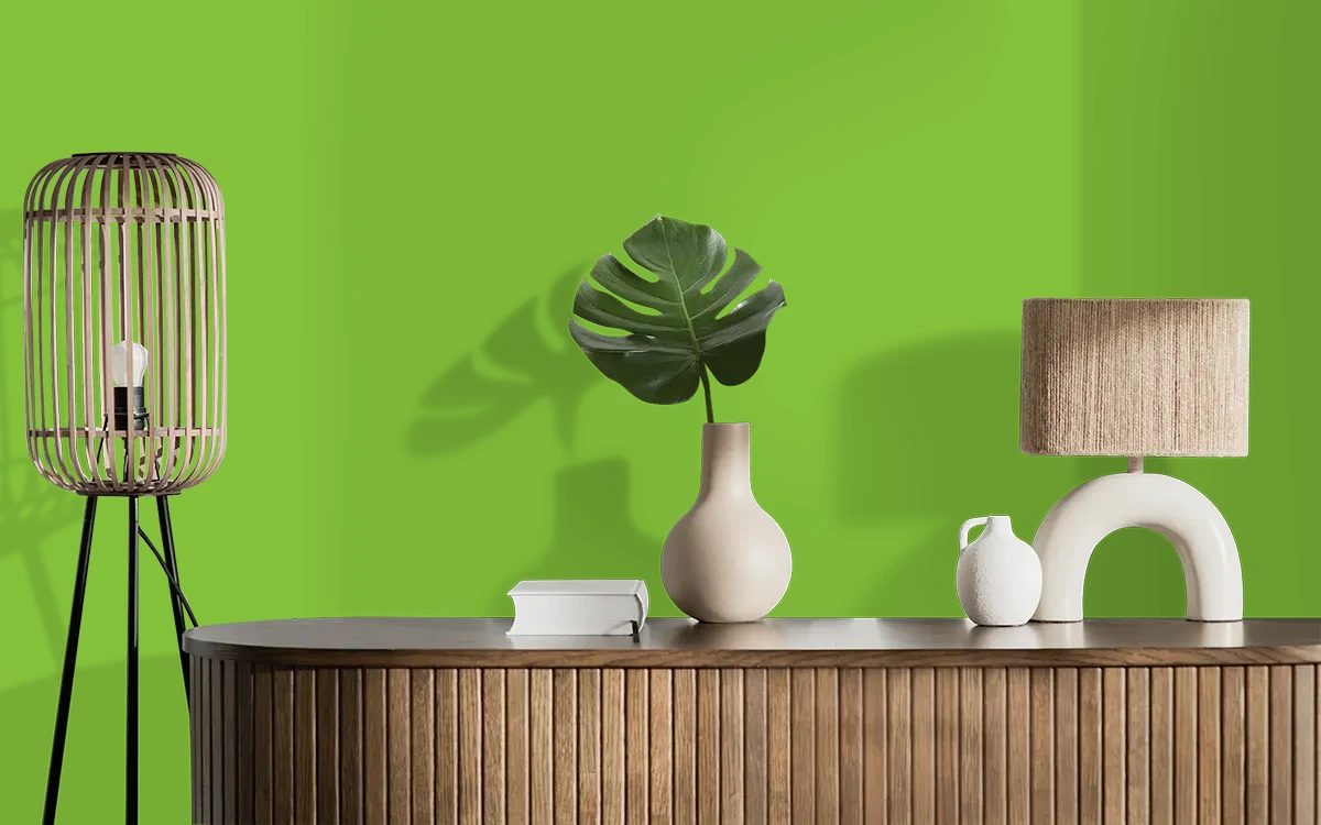 Nippon Paint's GRAFITTI GREEN color on different wall surfaces.