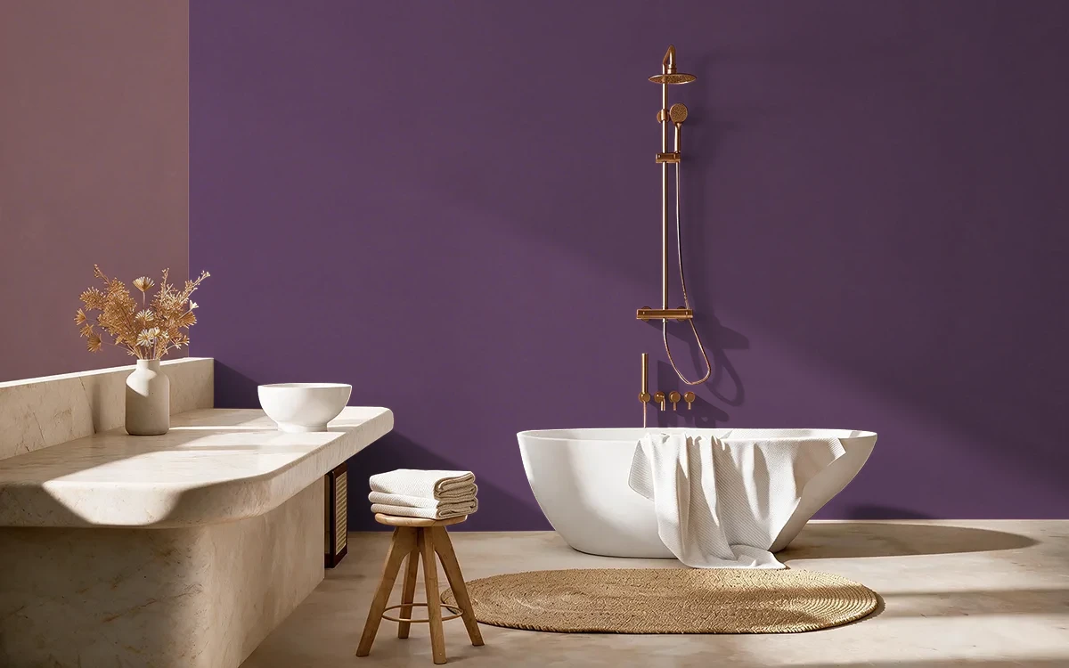 Nippon Paint's GRAPE FREEZE color on different wall surfaces.