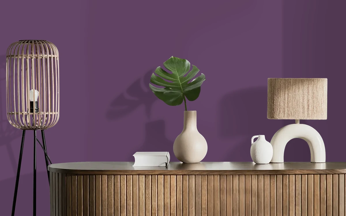 Nippon Paint's GRAPE FREEZE color on different wall surfaces.