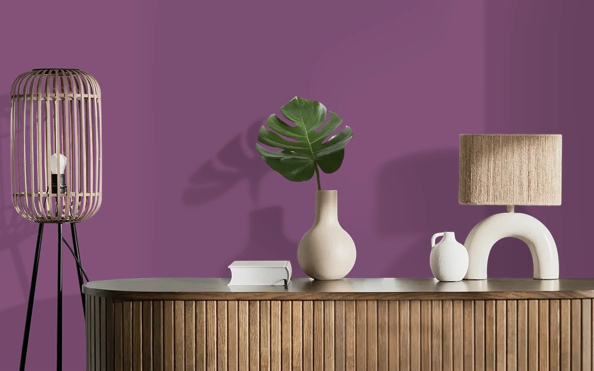 Nippon Paint's GRAPE POPSICLE color on different wall surfaces.
