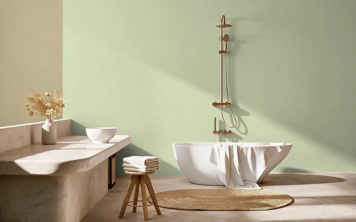 Nippon Paint's GRASSLANDS color on different wall surfaces.