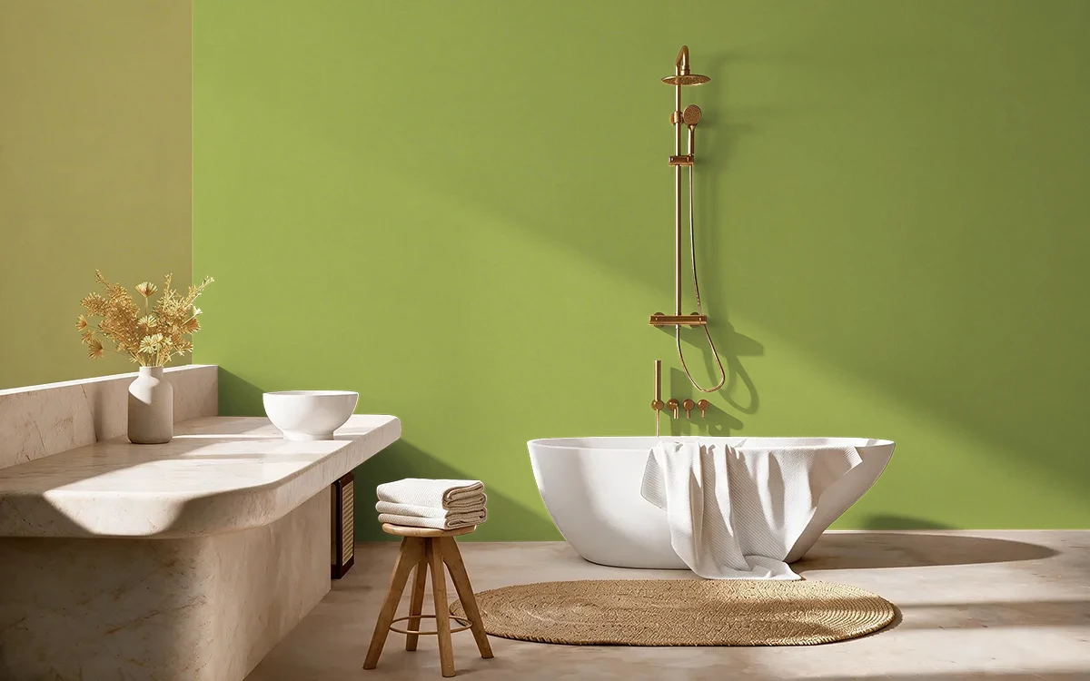 Nippon Paint's GRASSY LAWN color on different wall surfaces.