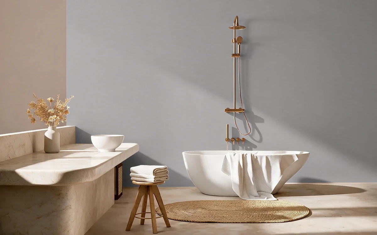 Nippon Paint's GRAY DAWNING color on different wall surfaces.