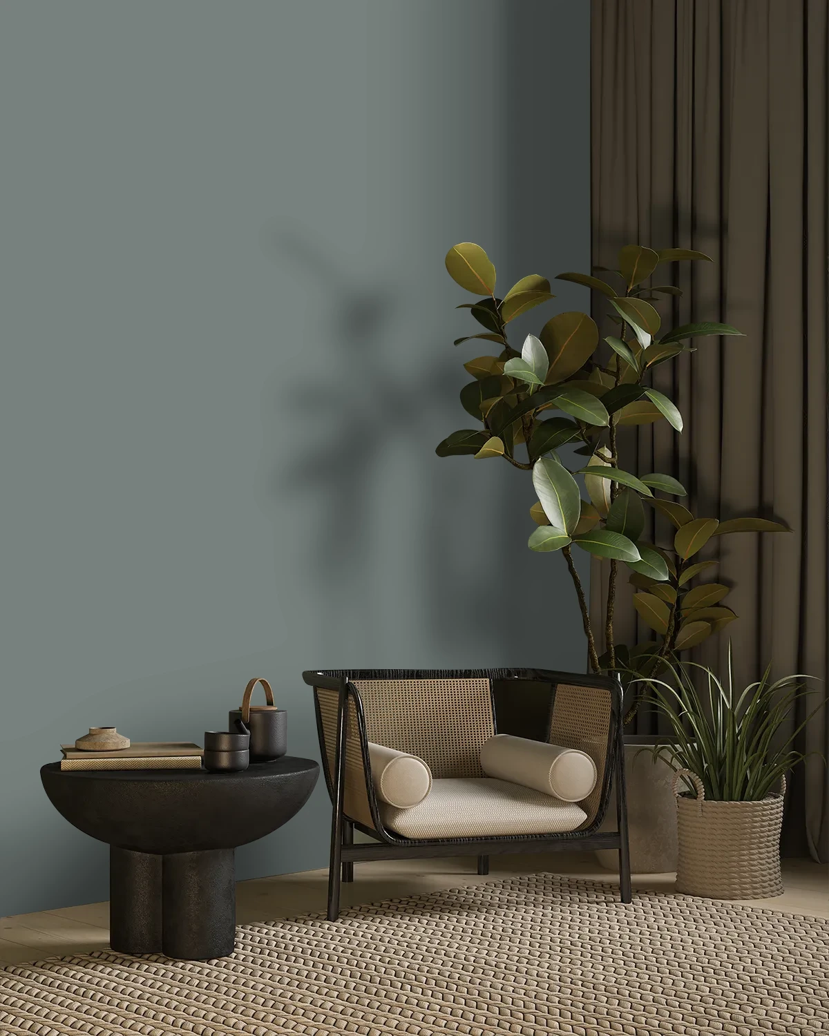 Nippon Paint's GRAY TWISTER color on a beautifully decorated wall.