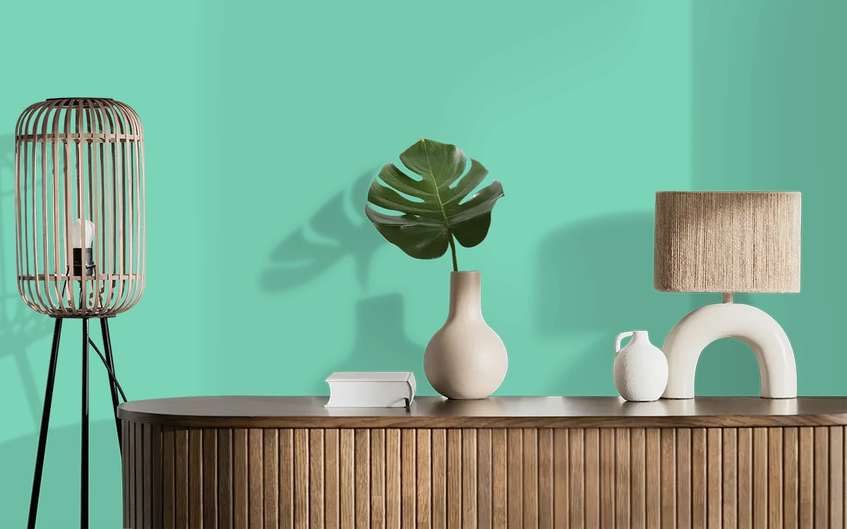 Nippon Paint's GREEN ALPS color on different wall surfaces.