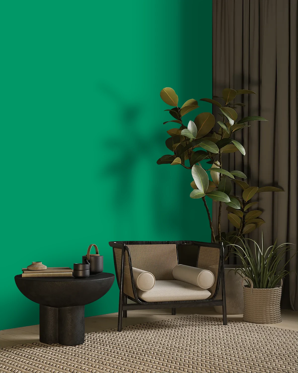 Nippon Paint's GREEN BARRICADES color on a beautifully decorated wall.