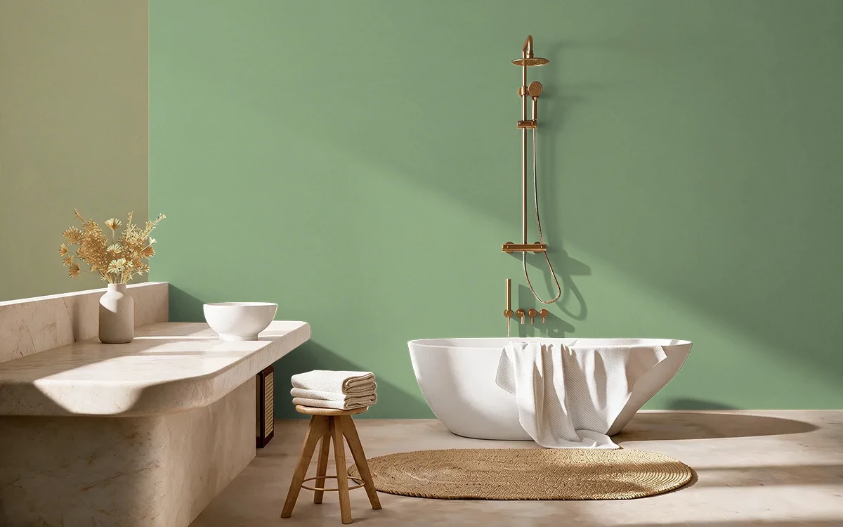 Nippon Paint's GREEN BEAN color on different wall surfaces.