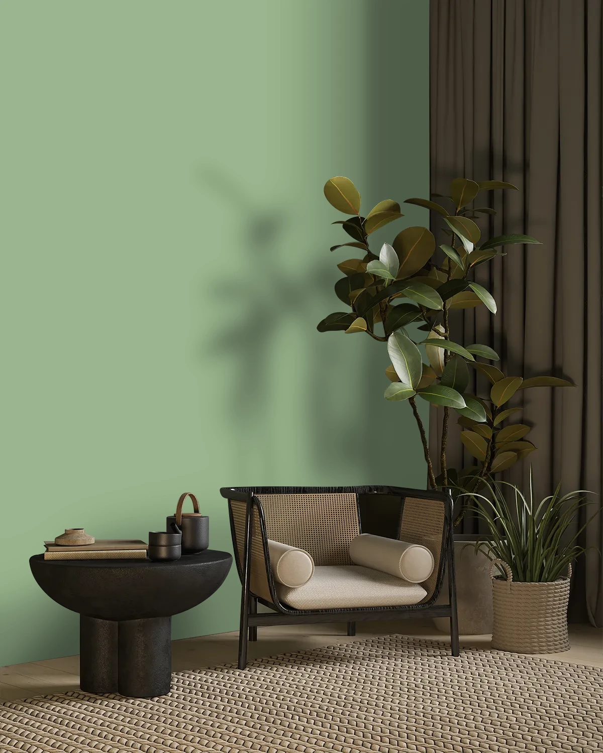 Nippon Paint's GREEN BEAN color on a beautifully decorated wall.