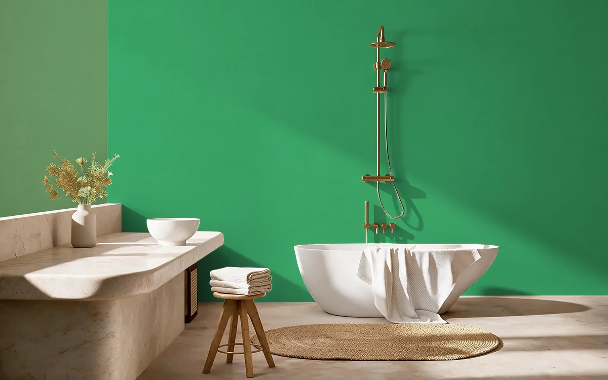 Nippon Paint's GREEN BREAKERS color on different wall surfaces.