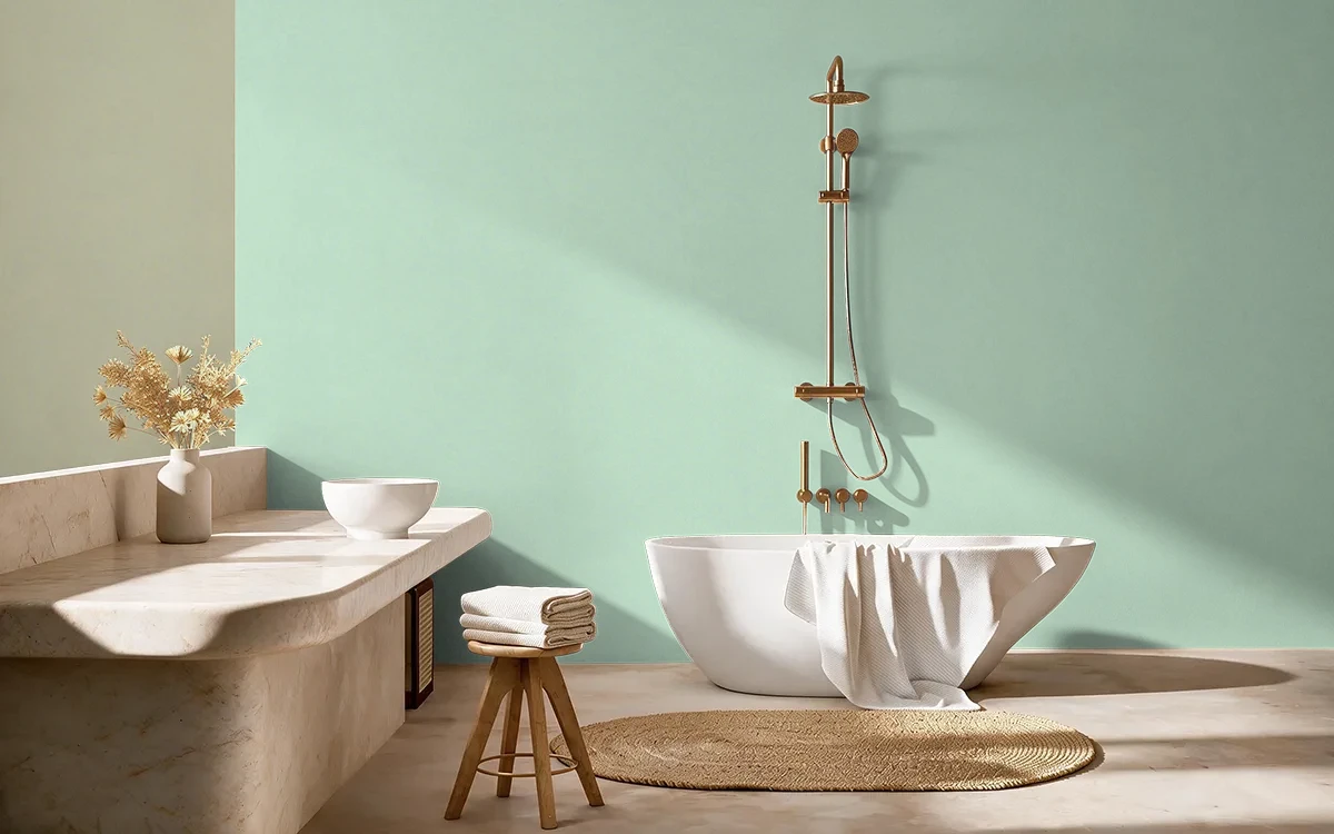 Nippon Paint's GREEN DRAFT color on different wall surfaces.