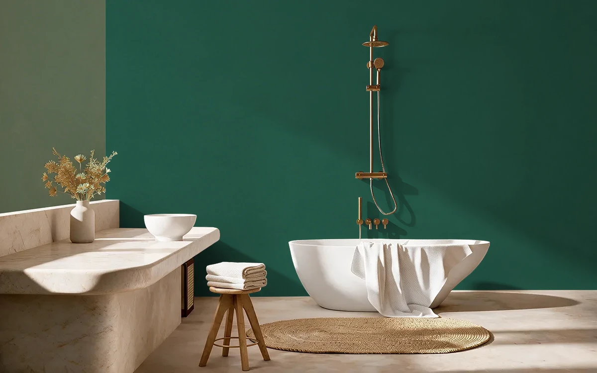 Nippon Paint's GREEN FEATHERS color on different wall surfaces.