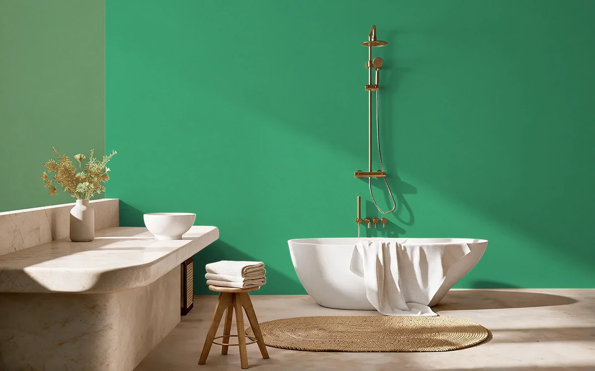 Nippon Paint's GREEN FORTUNE color on different wall surfaces.
