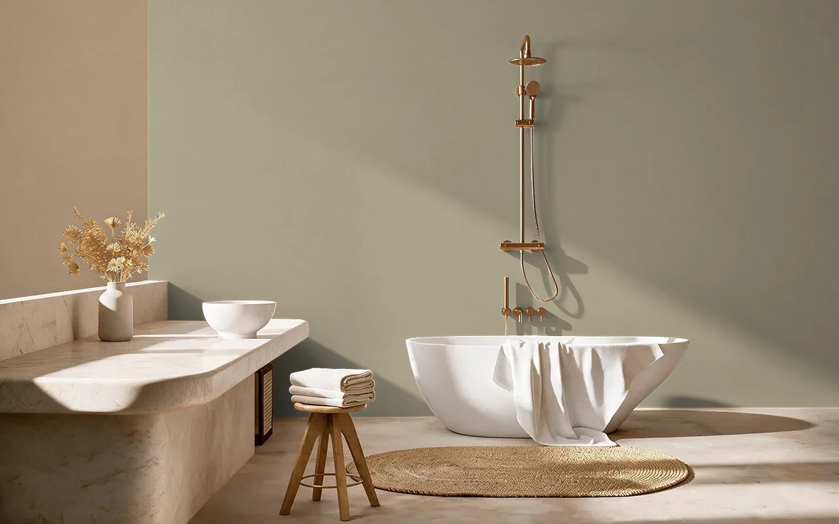 Nippon Paint's GREEN GABLES color on different wall surfaces.