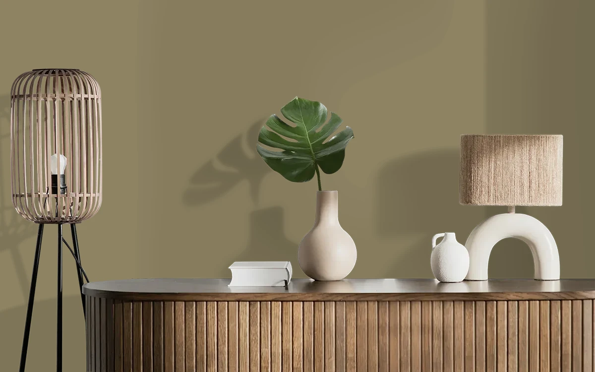 Nippon Paint's GREEN GALLOP color on different wall surfaces.