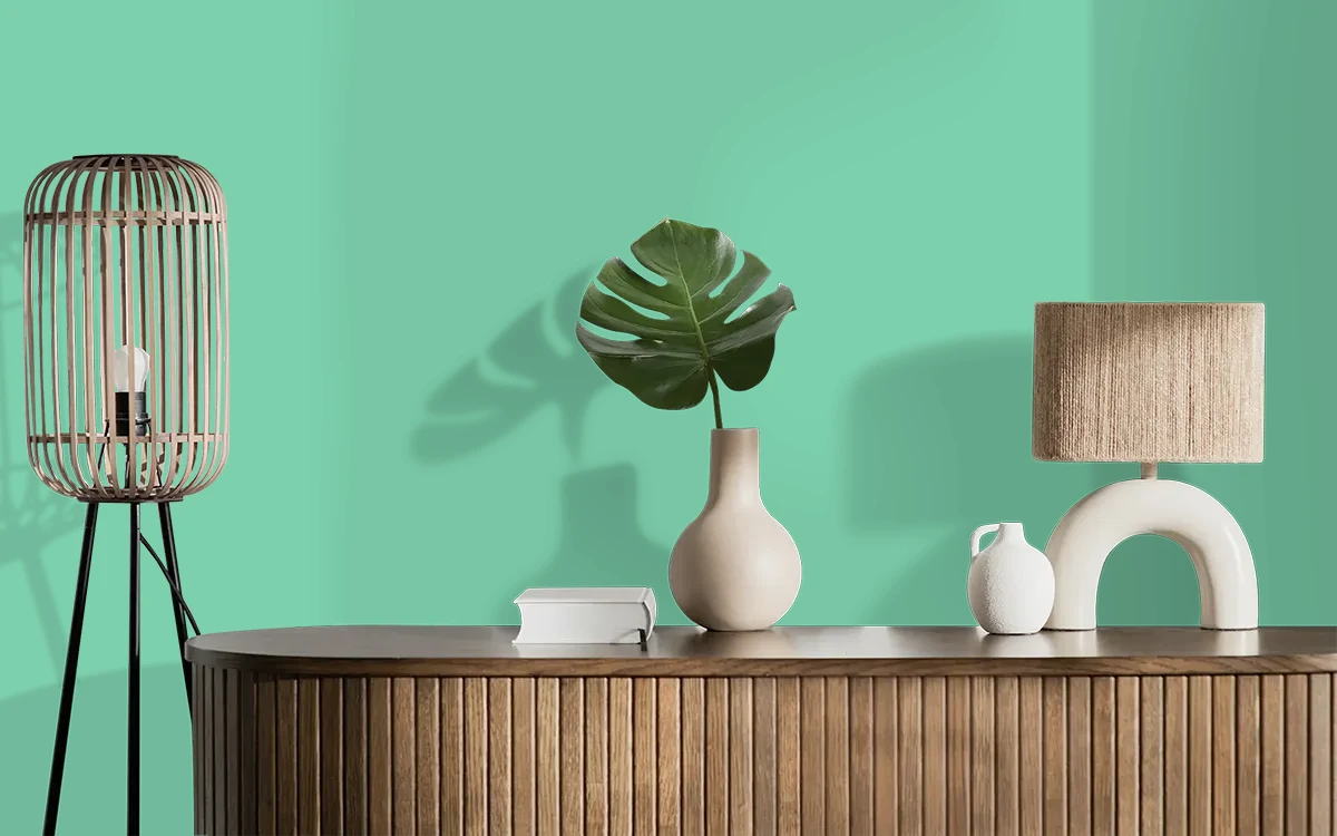 Nippon Paint's GREEN GAUZE color on different wall surfaces.