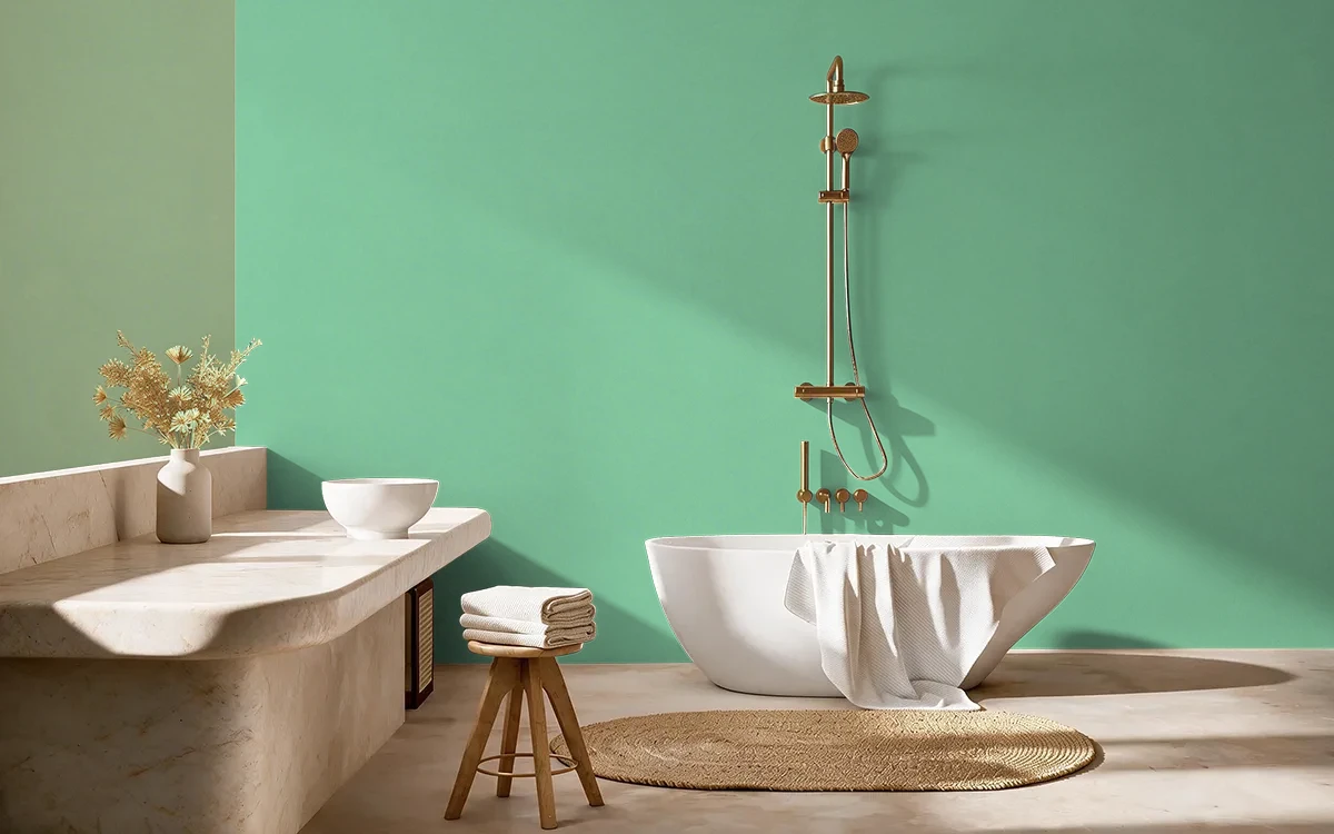 Nippon Paint's GREEN GAZETTE color on different wall surfaces.