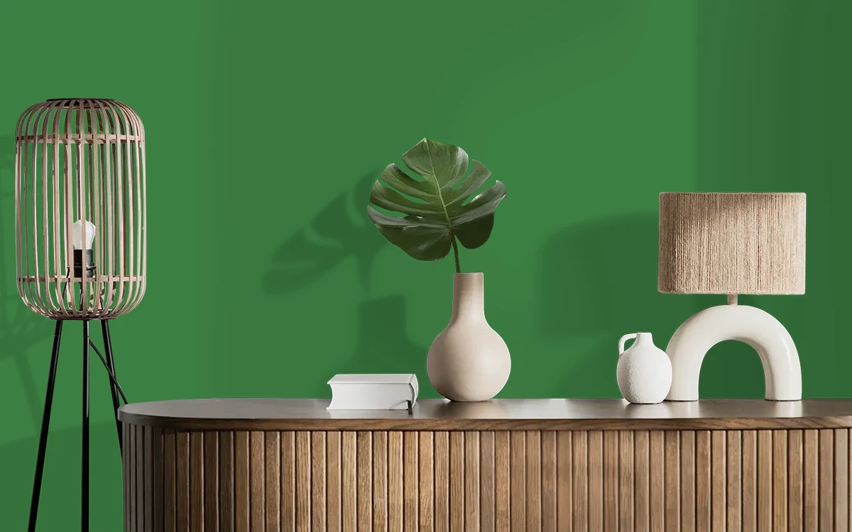 Nippon Paint's GREEN GUST color on different wall surfaces.