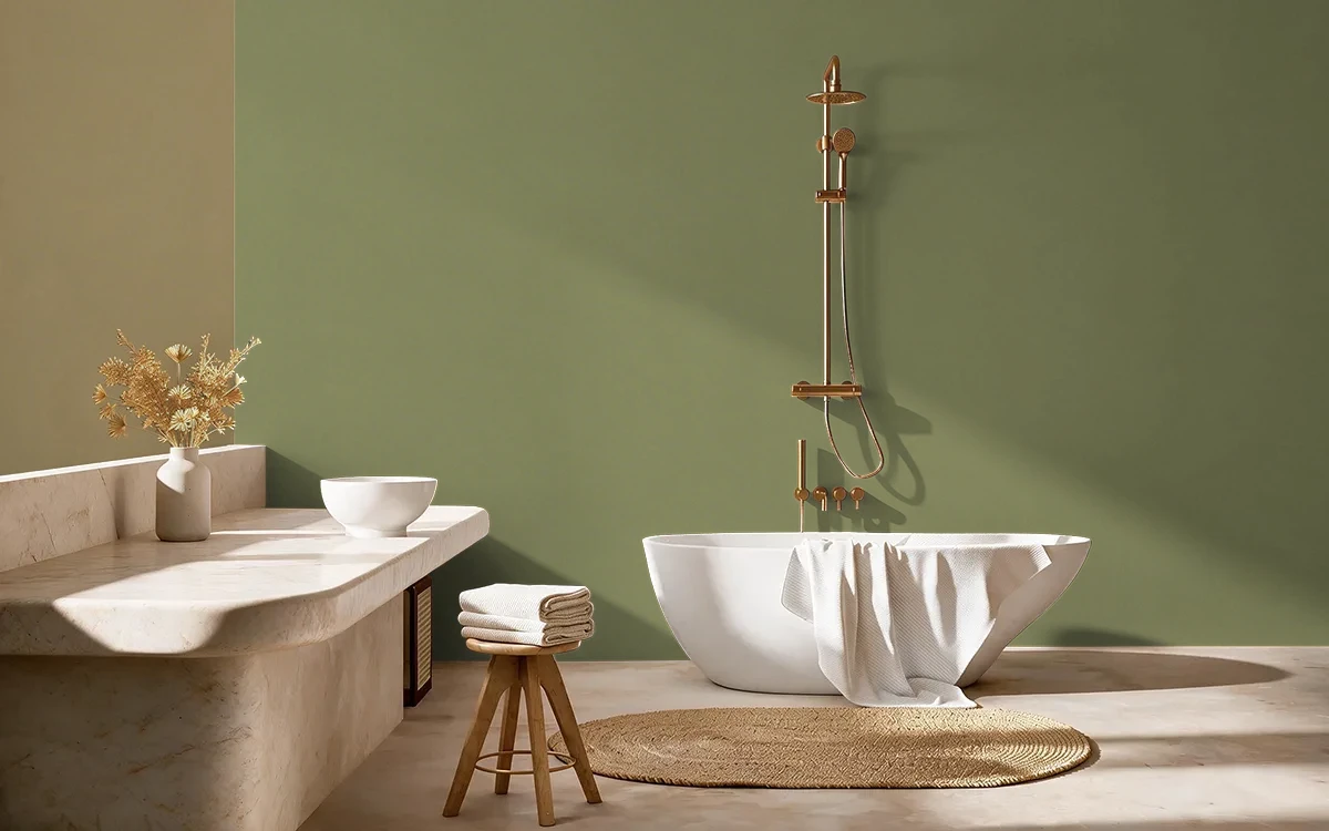 Nippon Paint's GREEN HEIGHTS color on different wall surfaces.