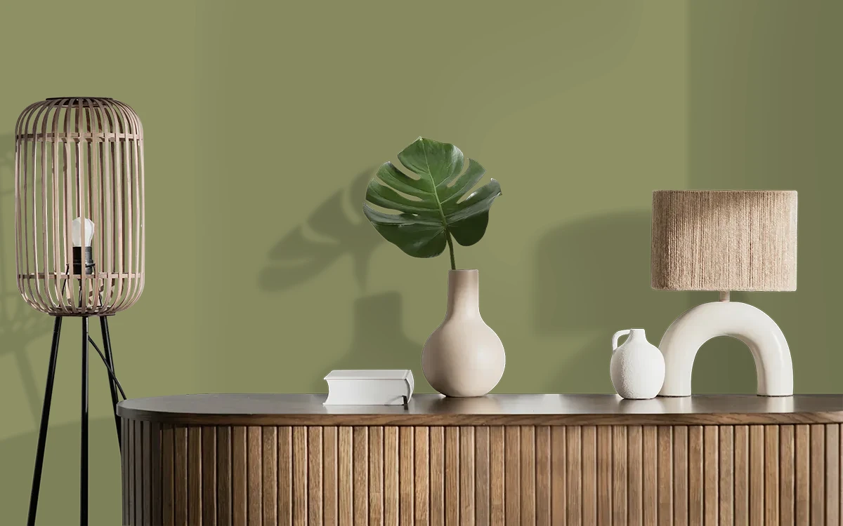 Nippon Paint's GREEN HEIGHTS color on different wall surfaces.