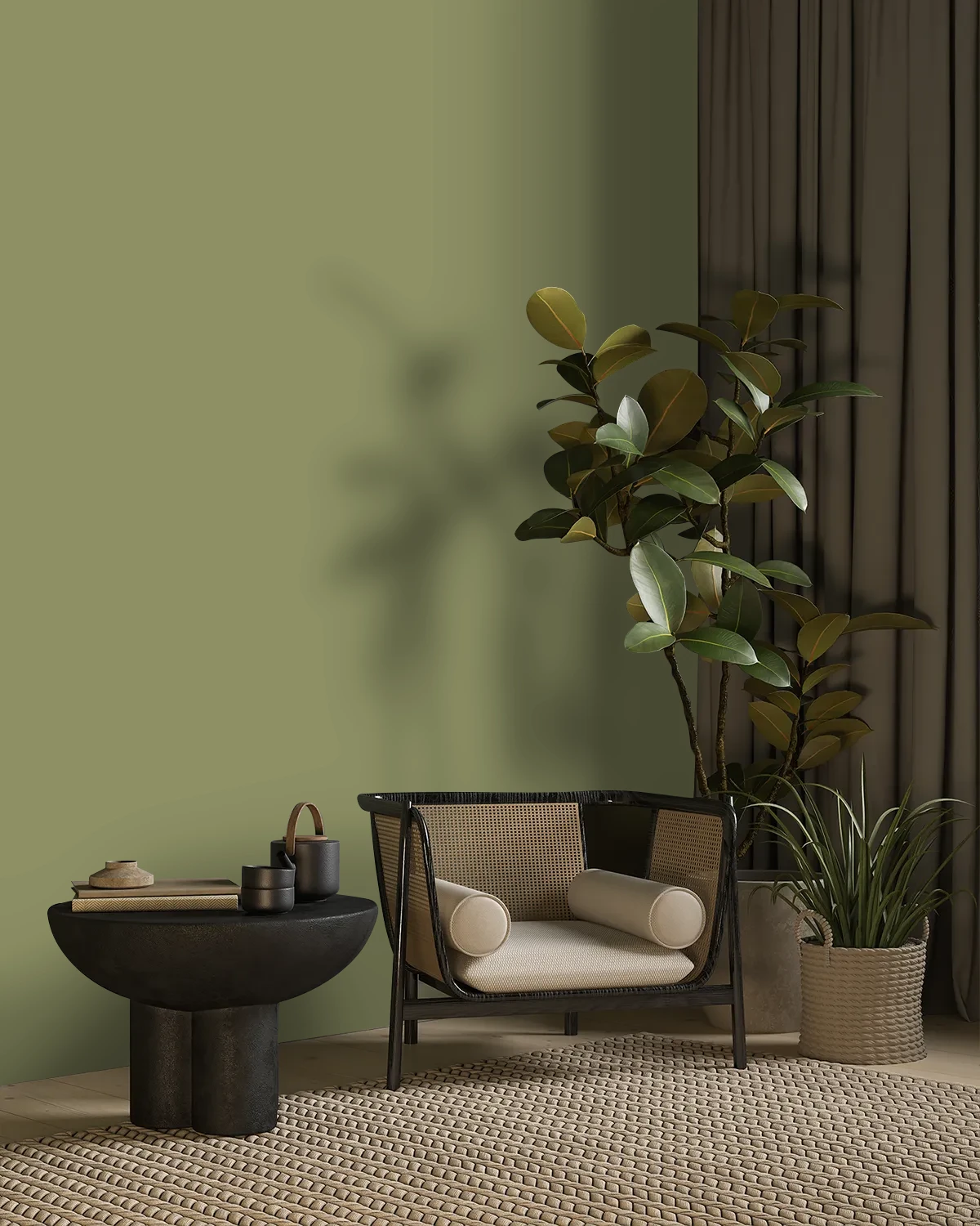 Nippon Paint's GREEN HEIGHTS color on a beautifully decorated wall.