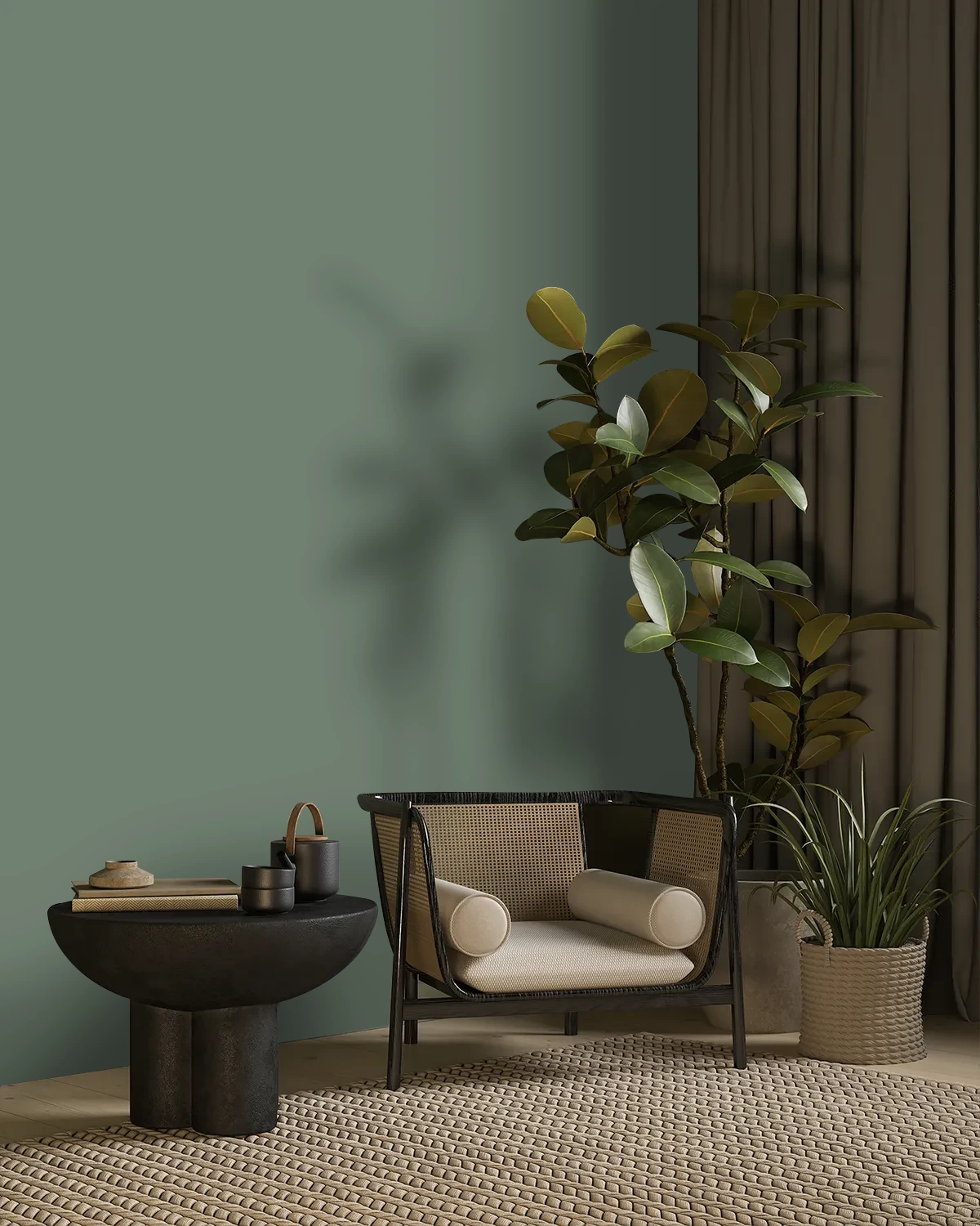 Nippon Paint's GREEN HILLS color on a beautifully decorated wall.
