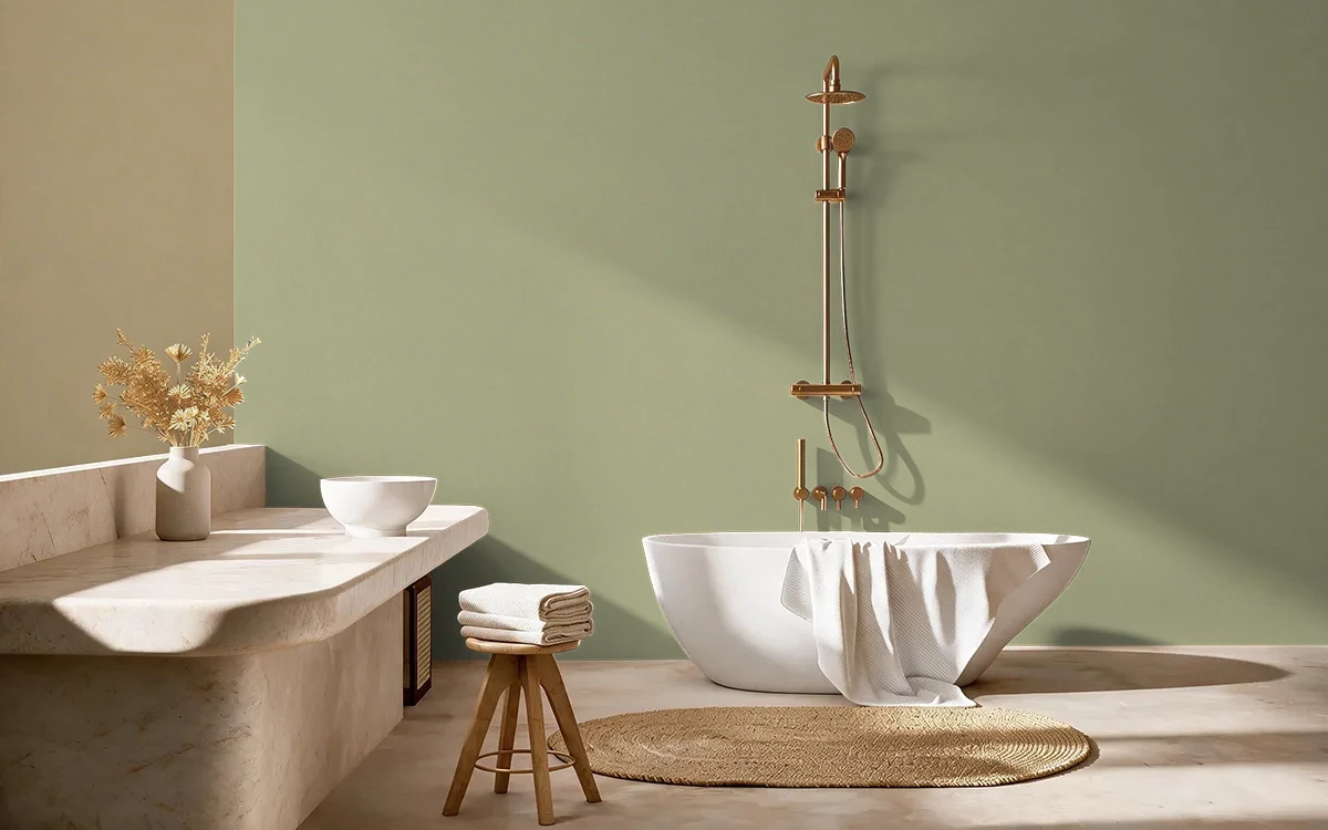 Nippon Paint's GREEN LIVING color on different wall surfaces.