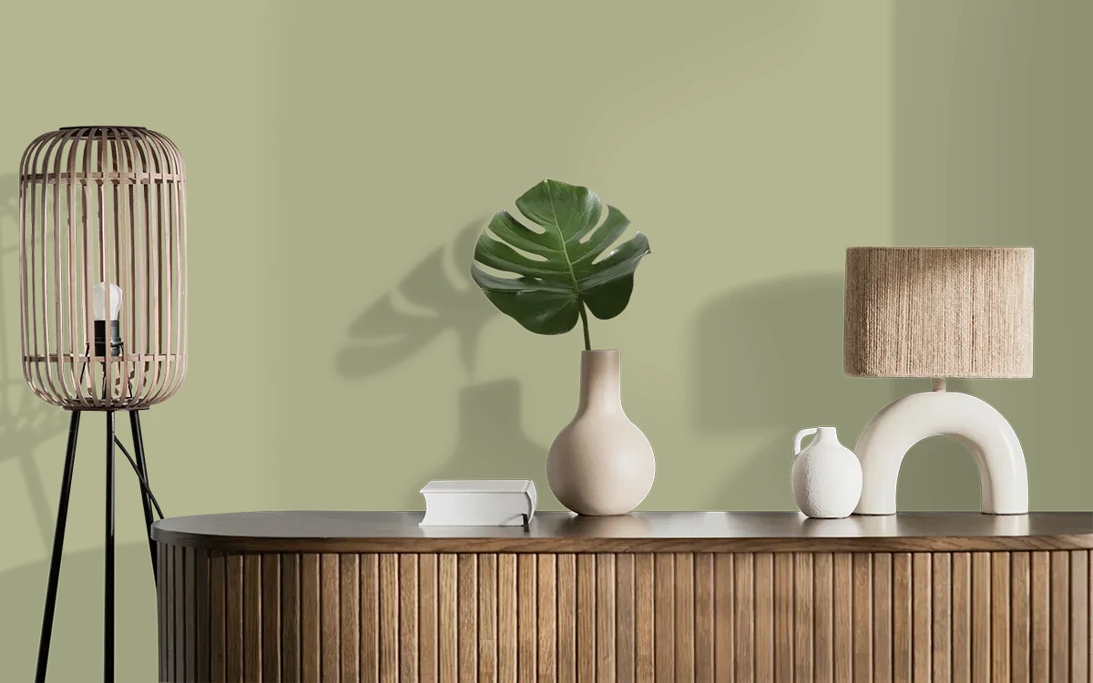 Nippon Paint's GREEN LIVING color on different wall surfaces.