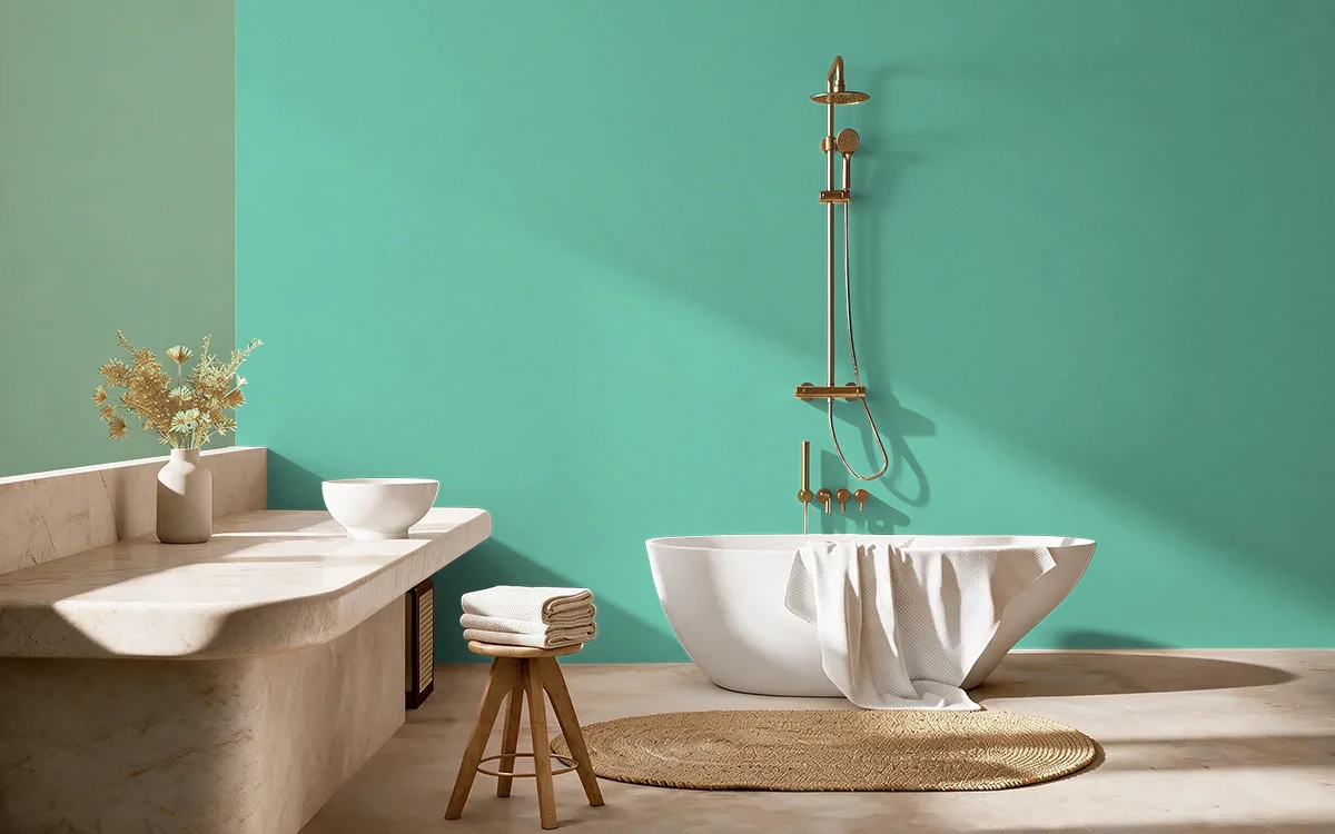 Nippon Paint's GREEN MARK color on different wall surfaces.