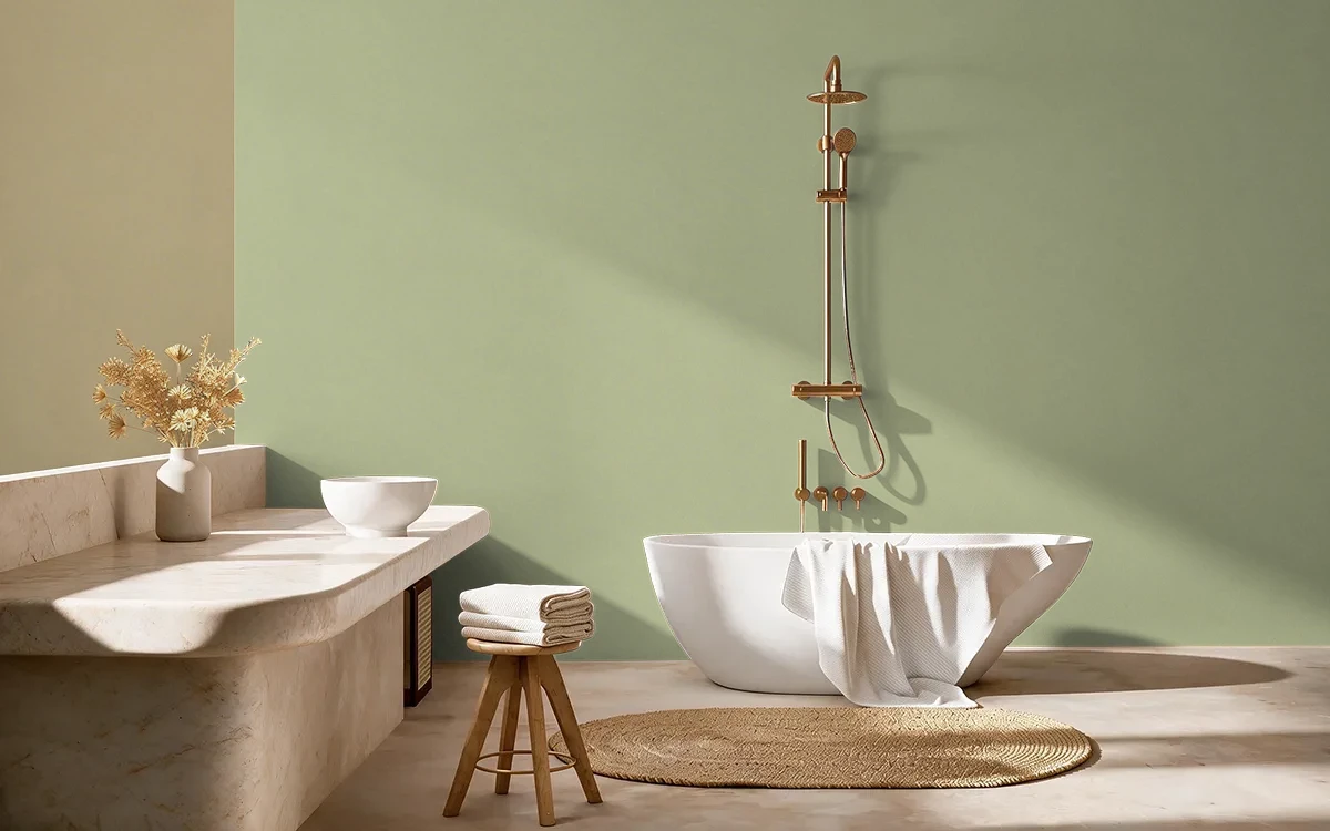 Nippon Paint's GREEN MONTAGE color on different wall surfaces.