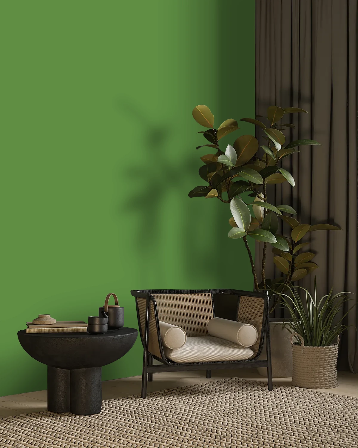 Nippon Paint's GREEN ORCHARD color on a beautifully decorated wall.