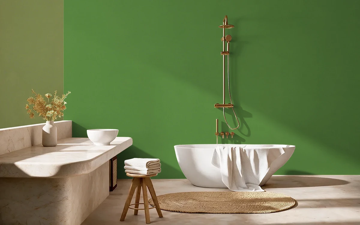 Nippon Paint's GREEN ORCHARD color on different wall surfaces.