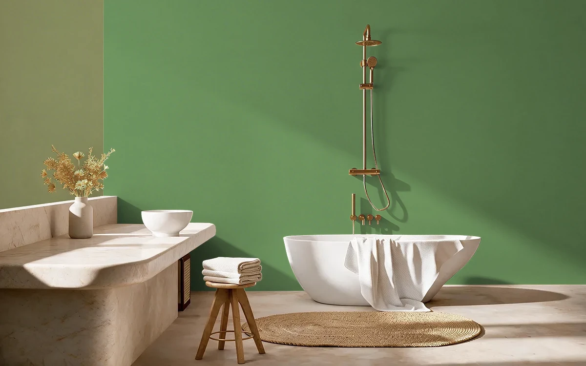 Nippon Paint's GREEN POD color on different wall surfaces.