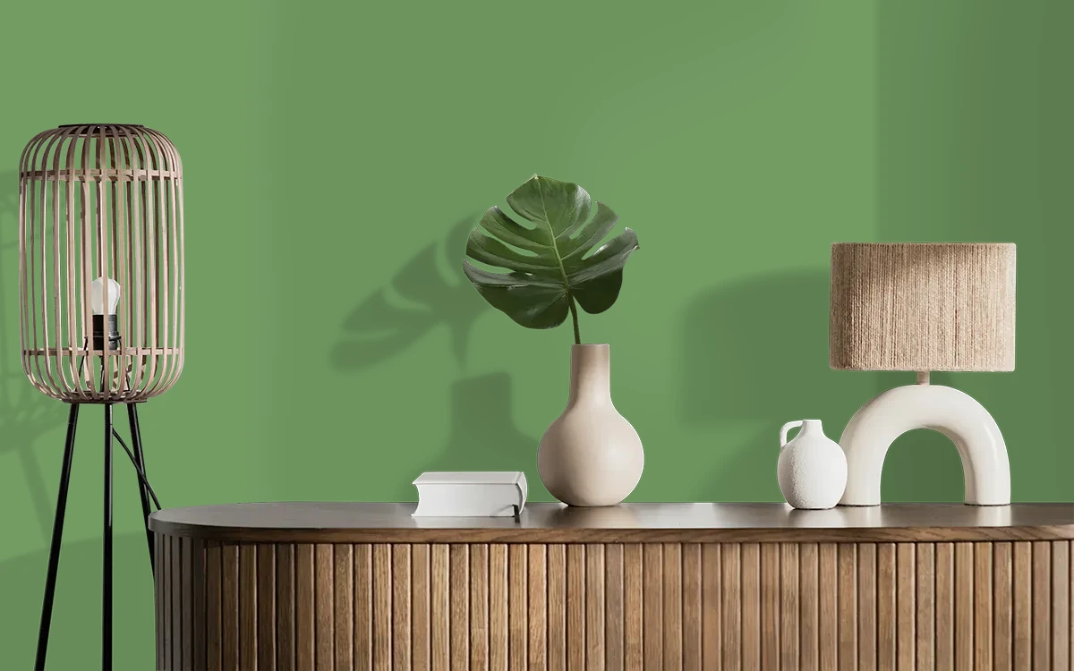 Nippon Paint's GREEN POD color on different wall surfaces.