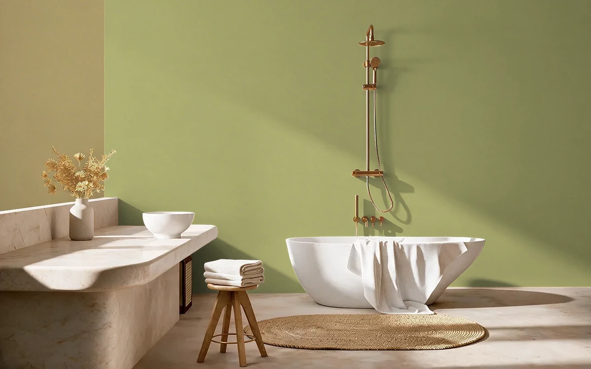 Nippon Paint's GREEN POINT color on different wall surfaces.