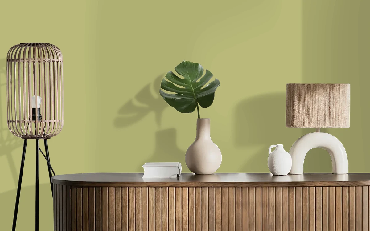 Nippon Paint's GREEN POINT color on different wall surfaces.