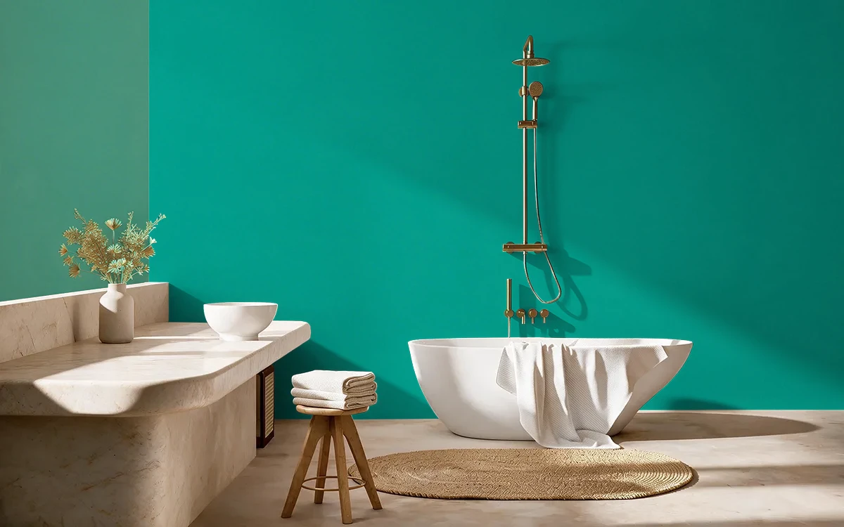 Nippon Paint's GREEN PROMENADE color on different wall surfaces.