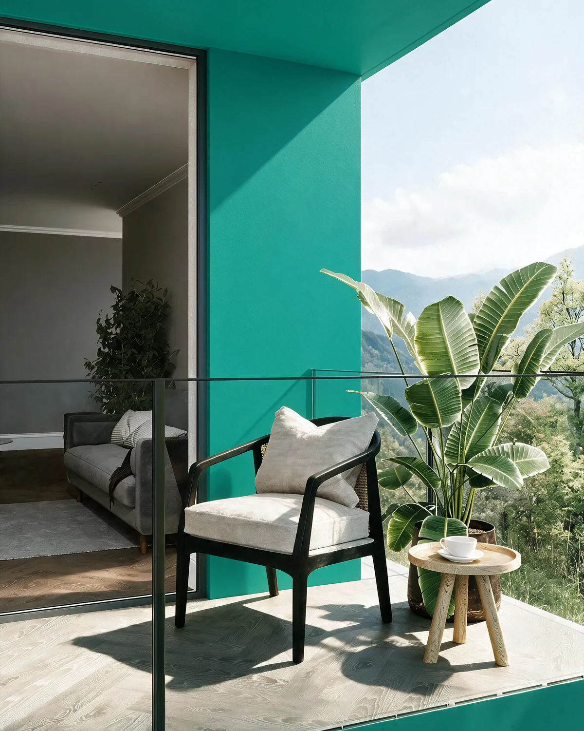 Nippon Paint's GREEN PROMENADE color on a beautifully decorated wall.