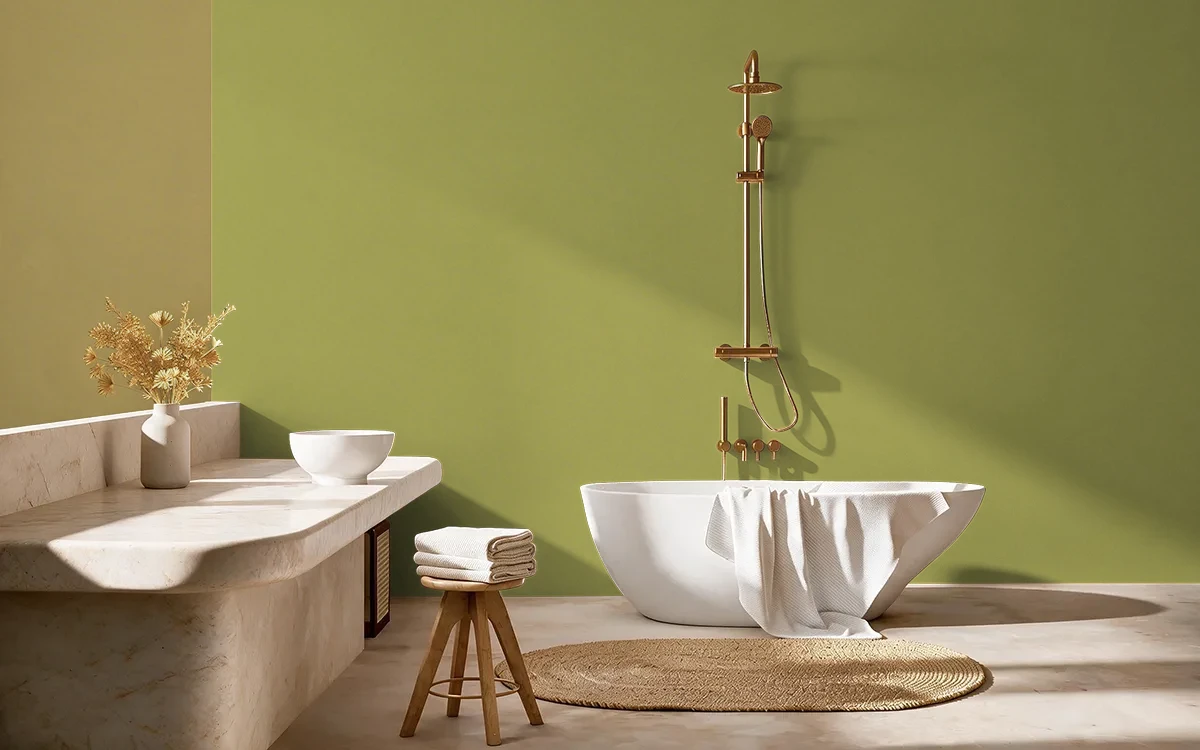 Nippon Paint's GREEN SHOOT color on different wall surfaces.