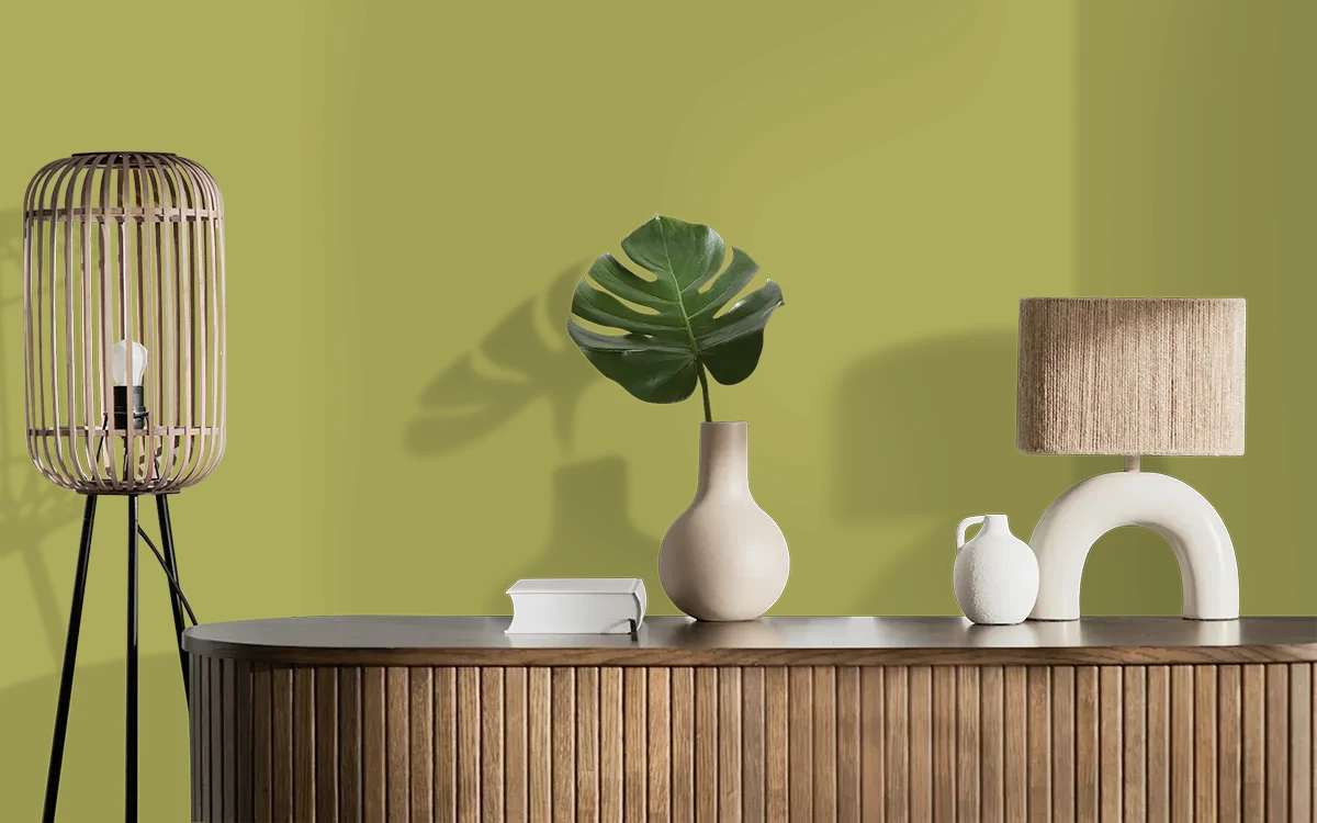 Nippon Paint's GREEN SHOOT color on different wall surfaces.