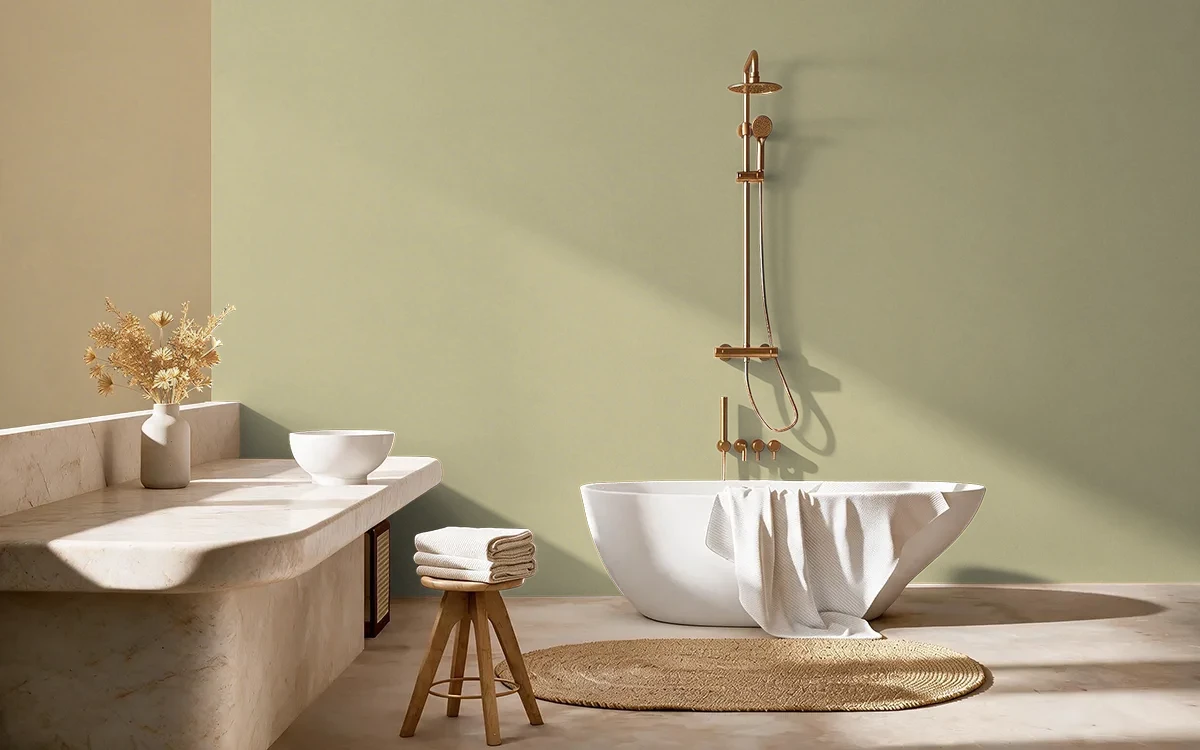 Nippon Paint's GREEN SLING color on different wall surfaces.