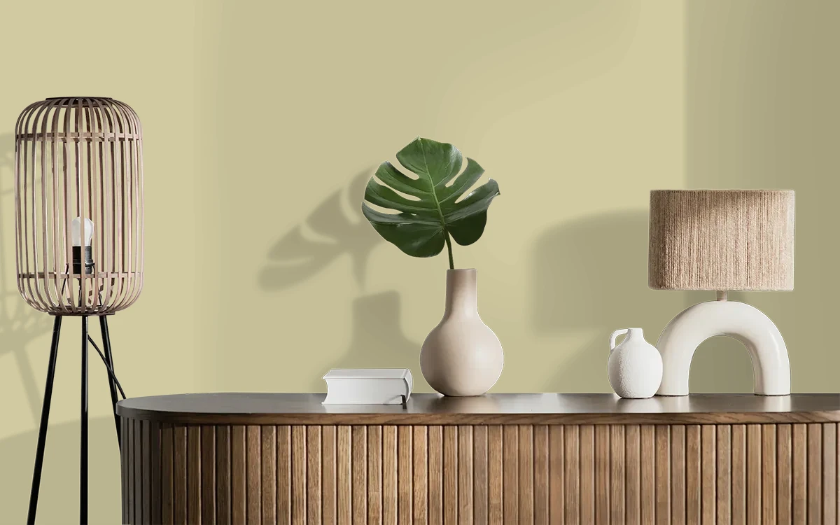 Nippon Paint's GREEN SLING color on different wall surfaces.