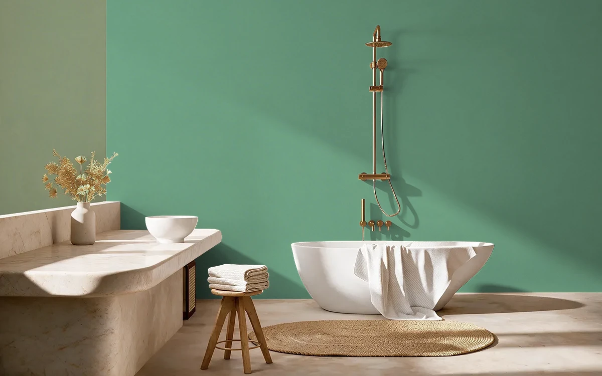 Nippon Paint's GREEN SPACE color on different wall surfaces.